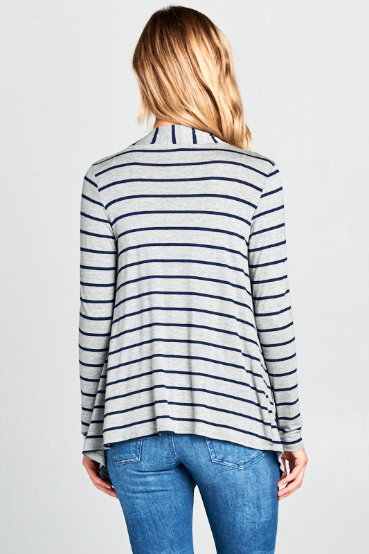 STRIPE JERSEY CASCADE OPEN FRONT CARDIGAN