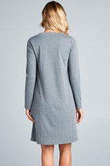 SOLID TERRY CLASSIC SHIFT CASUAL MINI DRESS