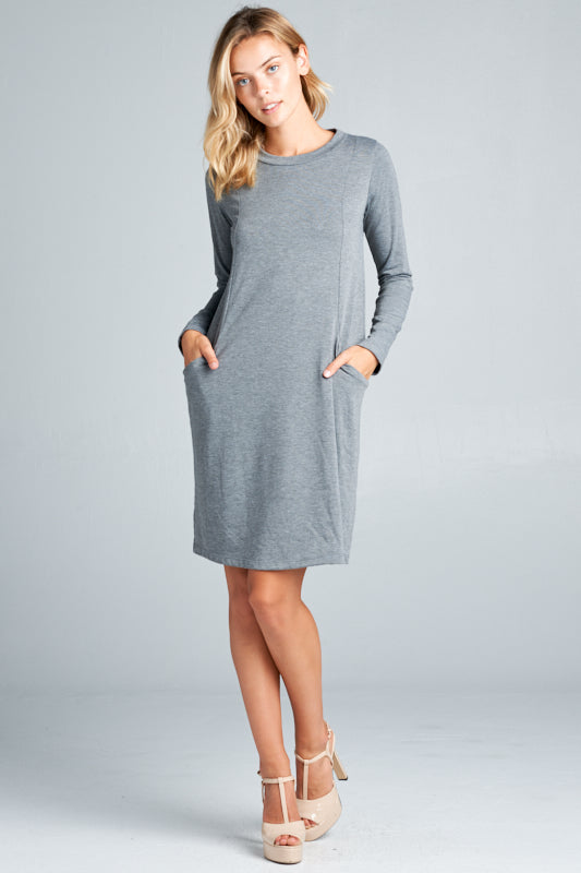 SOLID TERRY CLASSIC SHIFT CASUAL MINI DRESS