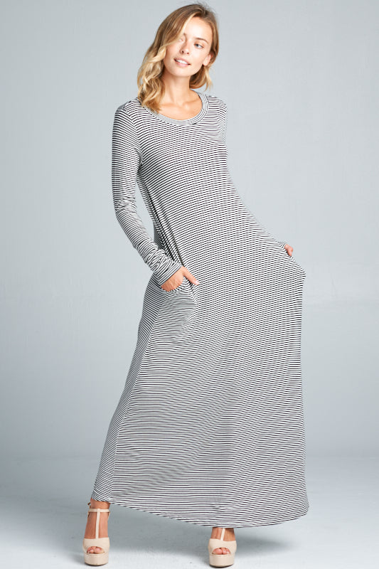 STRIPE JERSEY CLASSIC SHIFT CASUAL MAXI DRESS