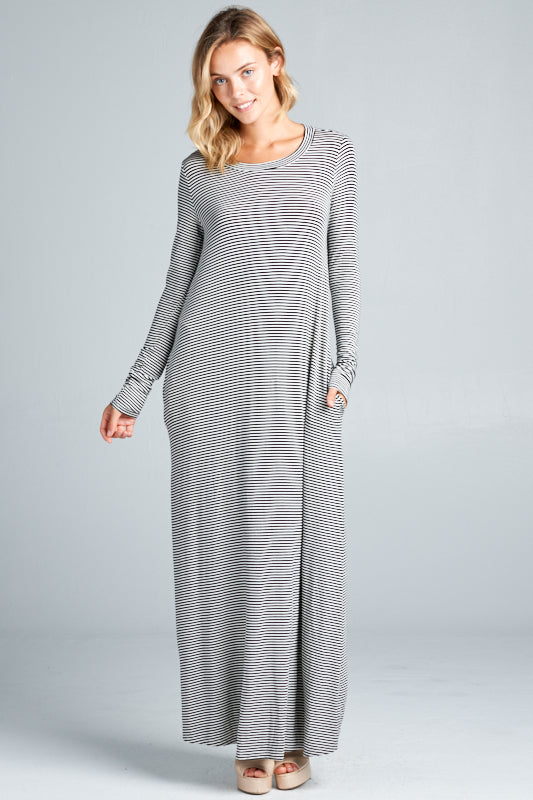 STRIPE JERSEY CLASSIC SHIFT CASUAL MAXI DRESS