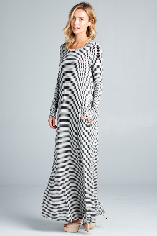 STRIPE JERSEY CLASSIC SHIFT CASUAL MAXI DRESS