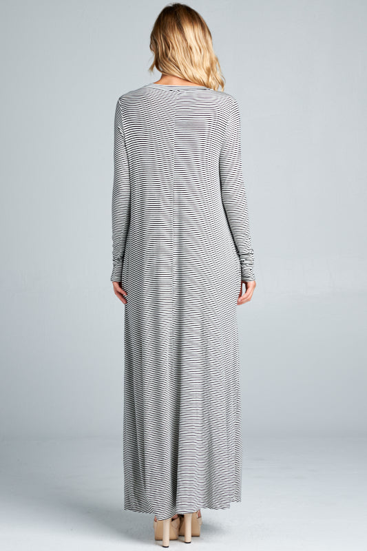 STRIPE JERSEY CLASSIC SHIFT CASUAL MAXI DRESS