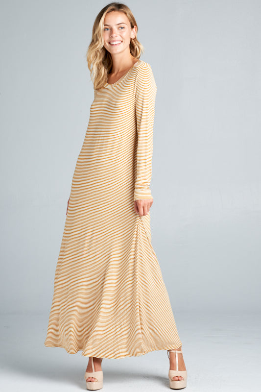 STRIPE JERSEY CLASSIC SHIFT CASUAL MAXI DRESS