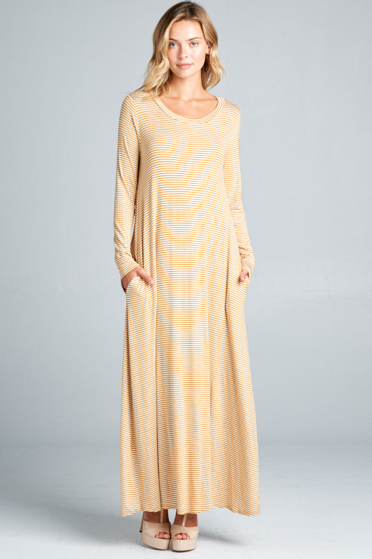 STRIPE JERSEY CLASSIC SHIFT CASUAL MAXI DRESS