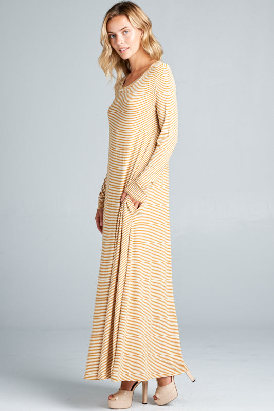 STRIPE JERSEY CLASSIC SHIFT CASUAL MAXI DRESS