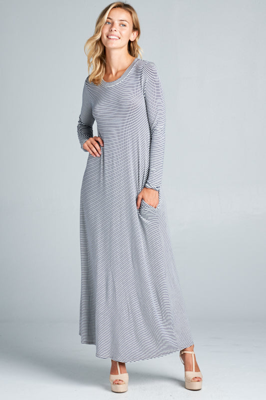 STRIPE JERSEY CLASSIC SHIFT CASUAL MAXI DRESS