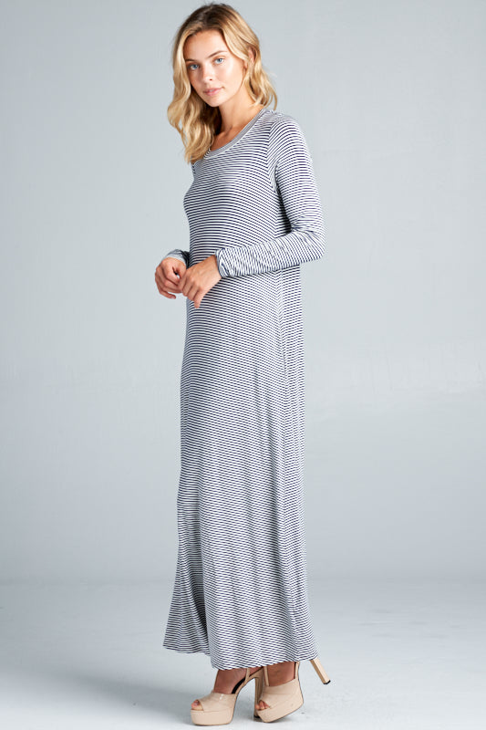 STRIPE JERSEY CLASSIC SHIFT CASUAL MAXI DRESS