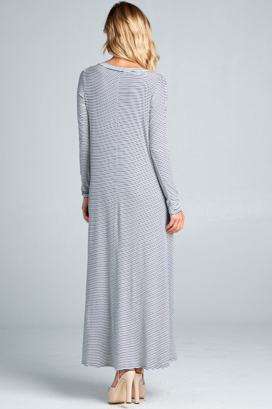 STRIPE JERSEY CLASSIC SHIFT CASUAL MAXI DRESS