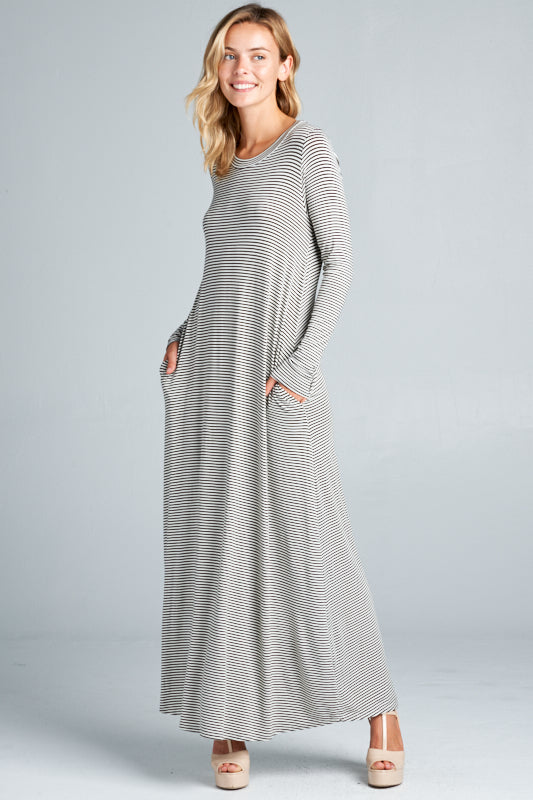 STRIPE JERSEY CLASSIC SHIFT CASUAL MAXI DRESS