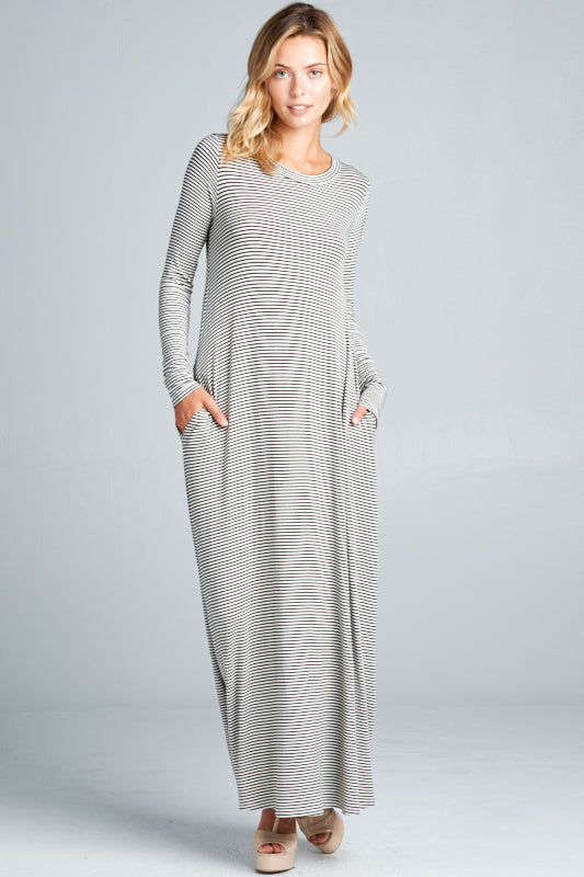 STRIPE JERSEY CLASSIC SHIFT CASUAL MAXI DRESS