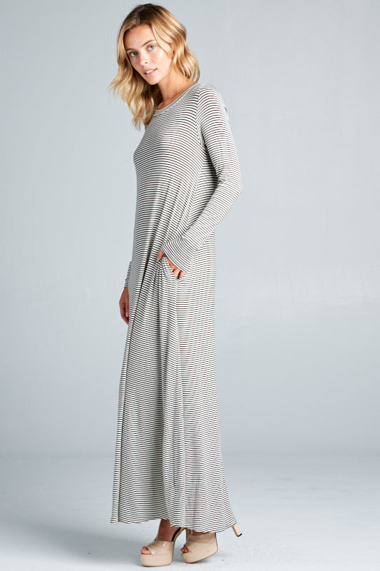 STRIPE JERSEY CLASSIC SHIFT CASUAL MAXI DRESS