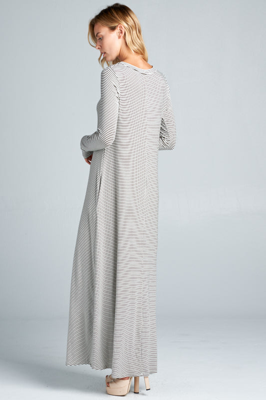 STRIPE JERSEY CLASSIC SHIFT CASUAL MAXI DRESS