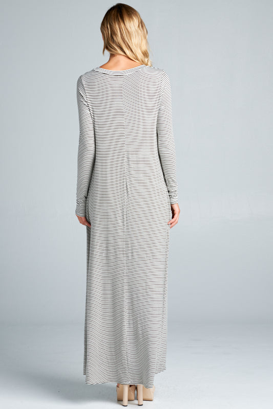 STRIPE JERSEY CLASSIC SHIFT CASUAL MAXI DRESS