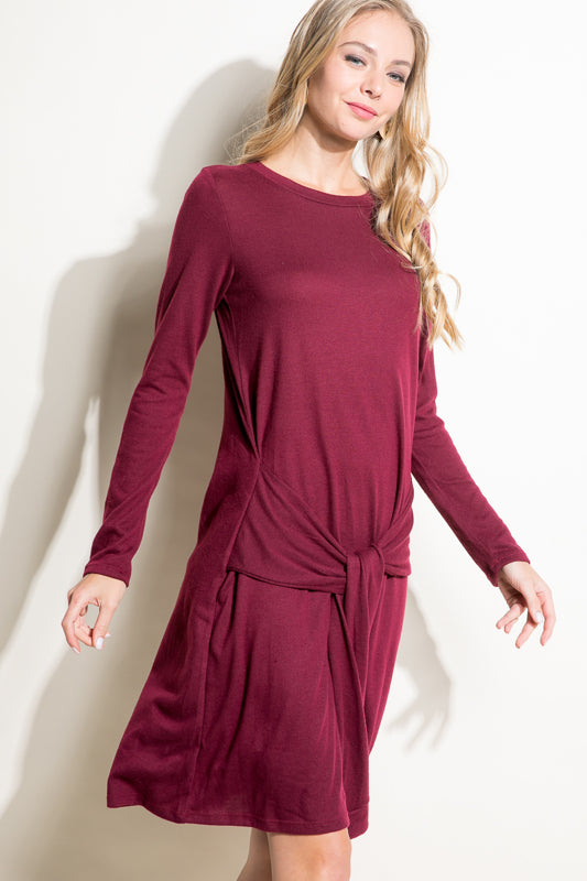 SOLID BRUSHED JERSEY SHIFT CASUAL MINI DRESS