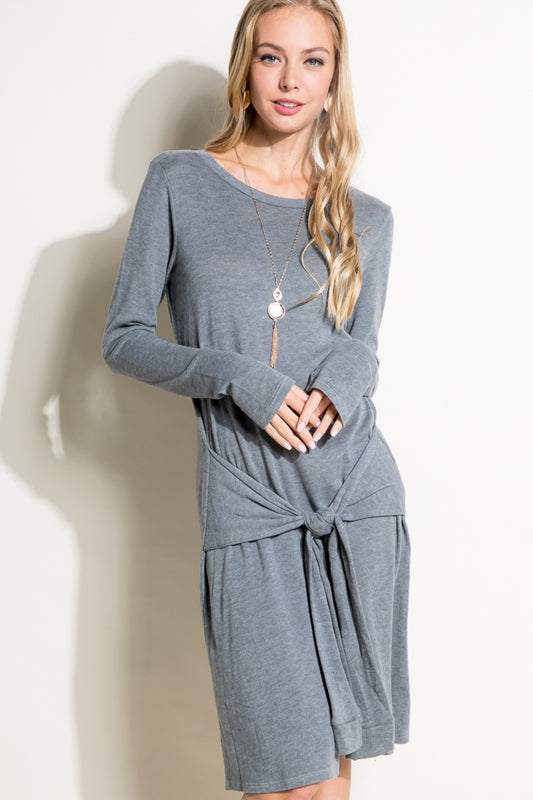 SOLID BRUSHED JERSEY SHIFT CASUAL MINI DRESS