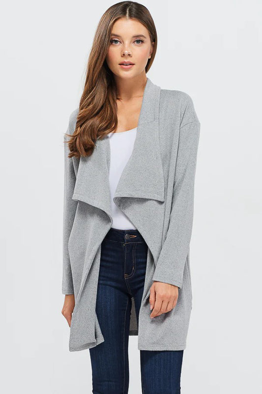 SOFT TOUTCH SOLID KNIT BIG COLLAR CARDIGAN