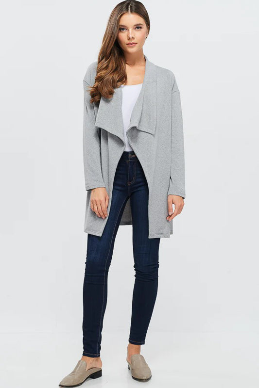 SOFT TOUTCH SOLID KNIT BIG COLLAR CARDIGAN