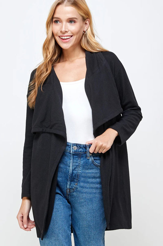 SOFT TOUTCH SOLID KNIT BIG COLLAR CARDIGAN