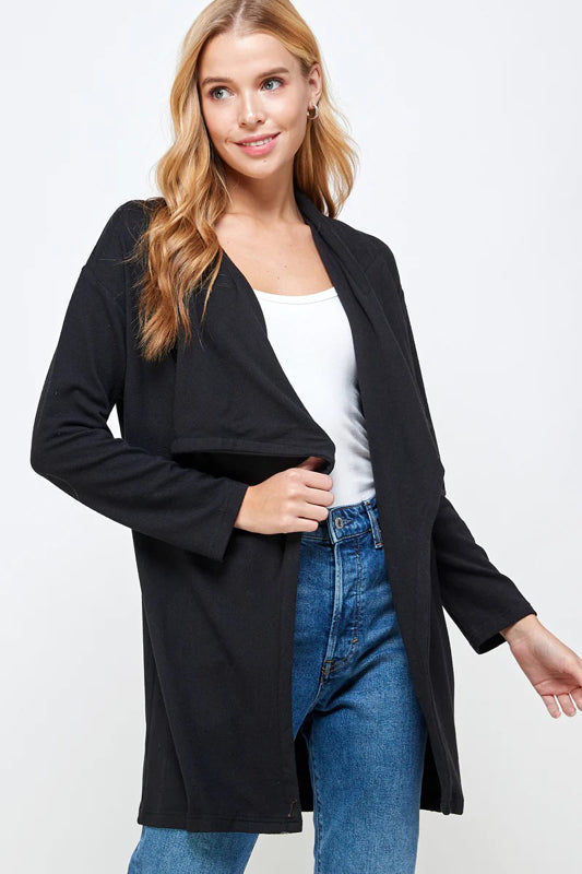 SOFT TOUTCH SOLID KNIT BIG COLLAR CARDIGAN