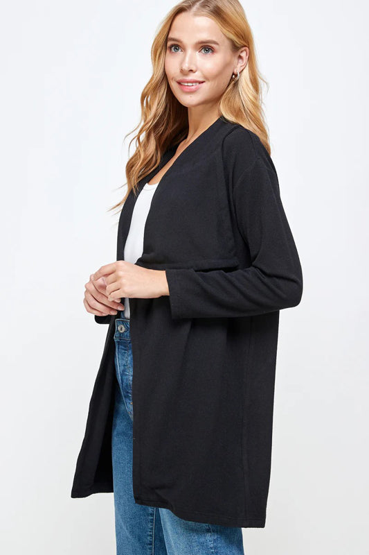 SOFT TOUTCH SOLID KNIT BIG COLLAR CARDIGAN