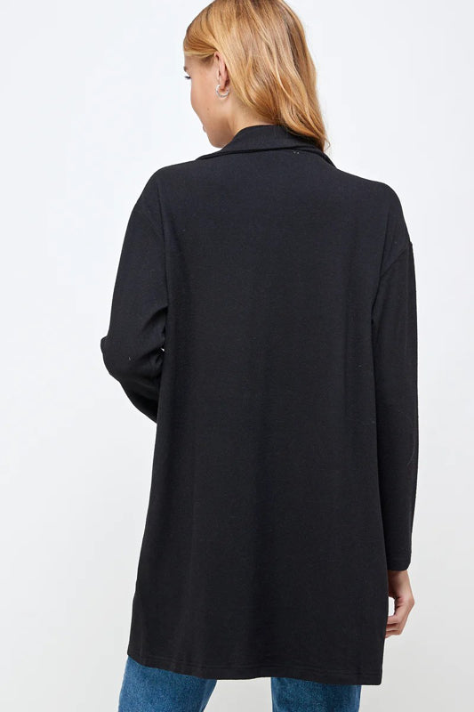 SOFT TOUTCH SOLID KNIT BIG COLLAR CARDIGAN