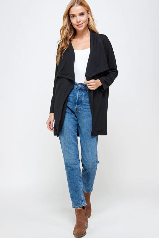 SOFT TOUTCH SOLID KNIT BIG COLLAR CARDIGAN