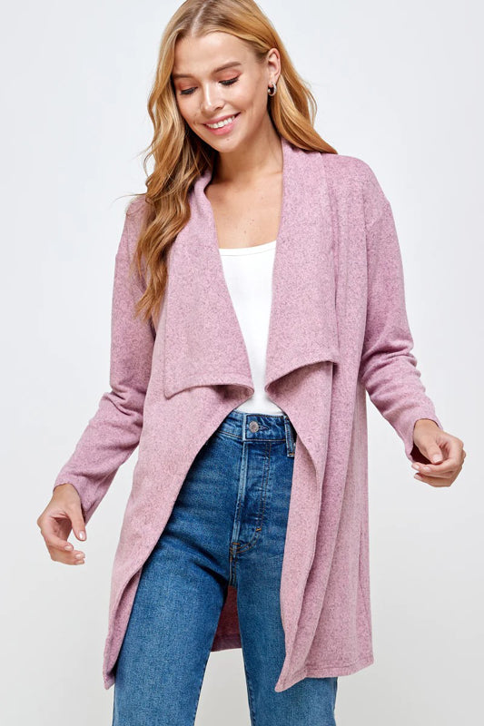 SOFT TOUTCH SOLID KNIT BIG COLLAR CARDIGAN