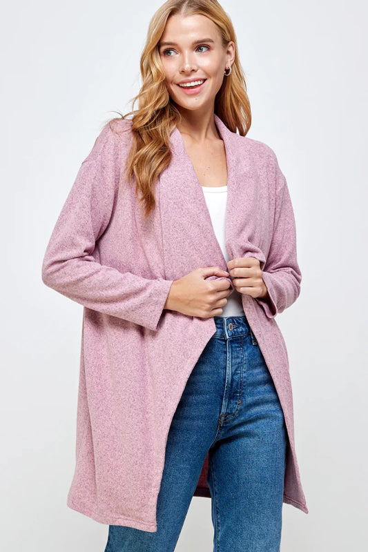 SOFT TOUTCH SOLID KNIT BIG COLLAR CARDIGAN