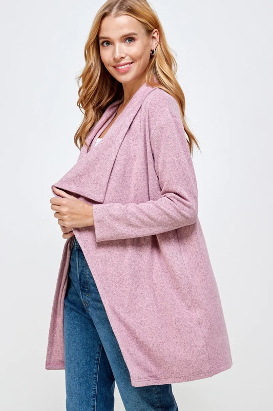 SOFT TOUTCH SOLID KNIT BIG COLLAR CARDIGAN