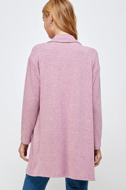 SOFT TOUTCH SOLID KNIT BIG COLLAR CARDIGAN