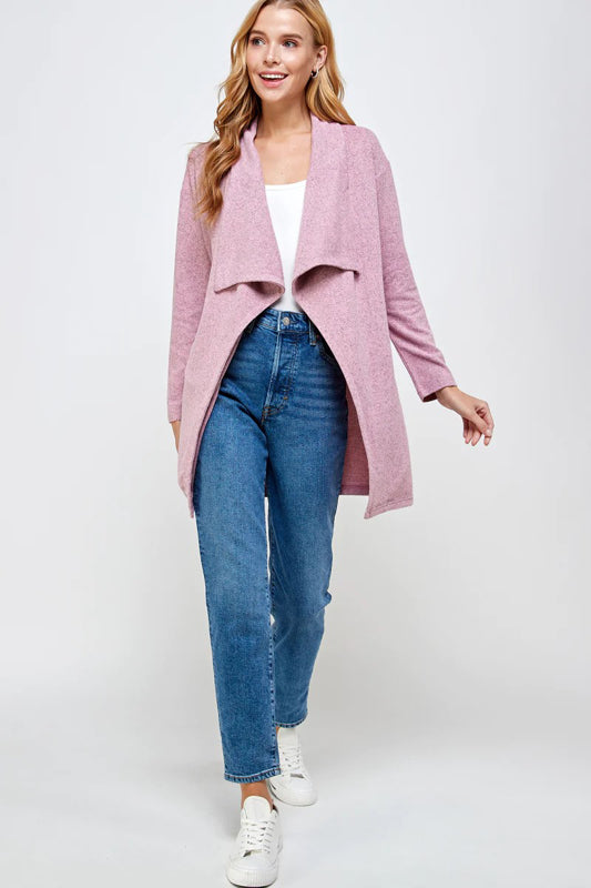 SOFT TOUTCH SOLID KNIT BIG COLLAR CARDIGAN