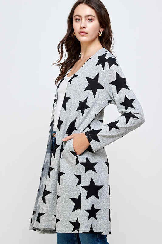 SOFT TOUTCH STAR PATTERN KNIT BASIC CARDIGAN