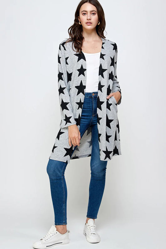 SOFT TOUTCH STAR PATTERN KNIT BASIC CARDIGAN