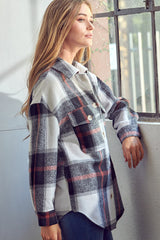 COZY PLAID PATTERN BUTTON DOWN SHACKET