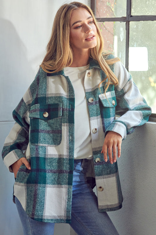 COZY PLAID PATTERN BUTTON DOWN SHACKET