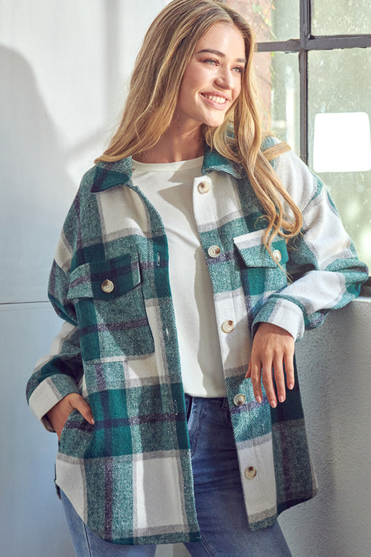 COZY PLAID PATTERN BUTTON DOWN SHACKET