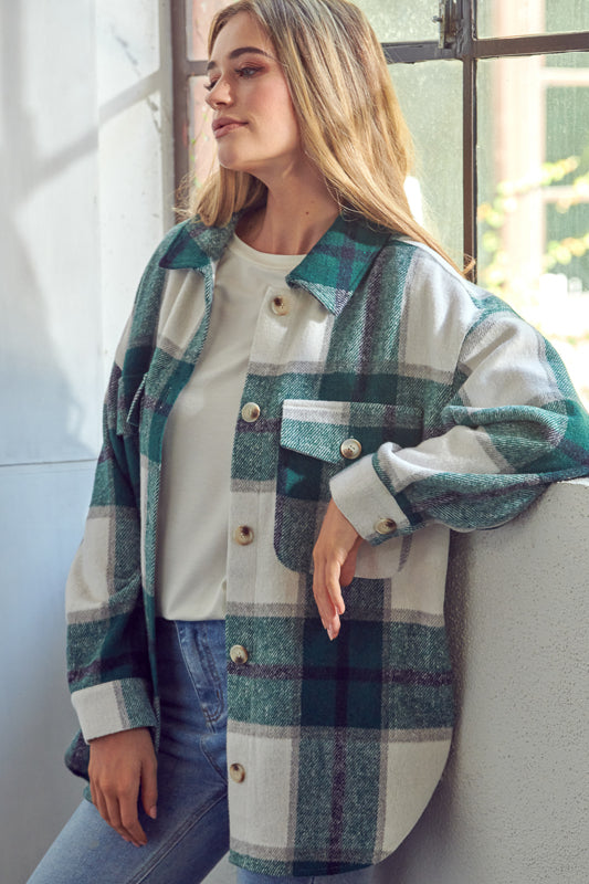 COZY PLAID PATTERN BUTTON DOWN SHACKET