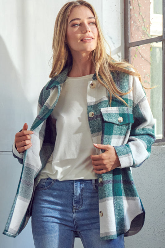 COZY PLAID PATTERN BUTTON DOWN SHACKET