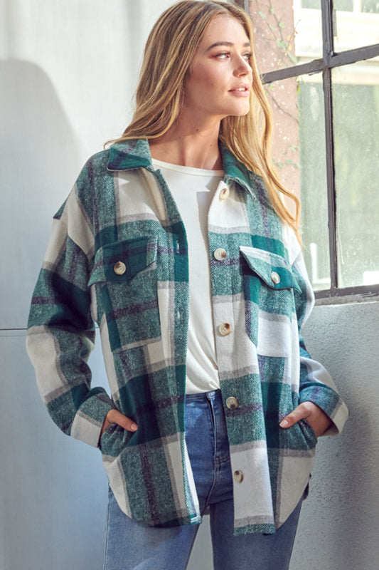 COZY PLAID PATTERN BUTTON DOWN SHACKET