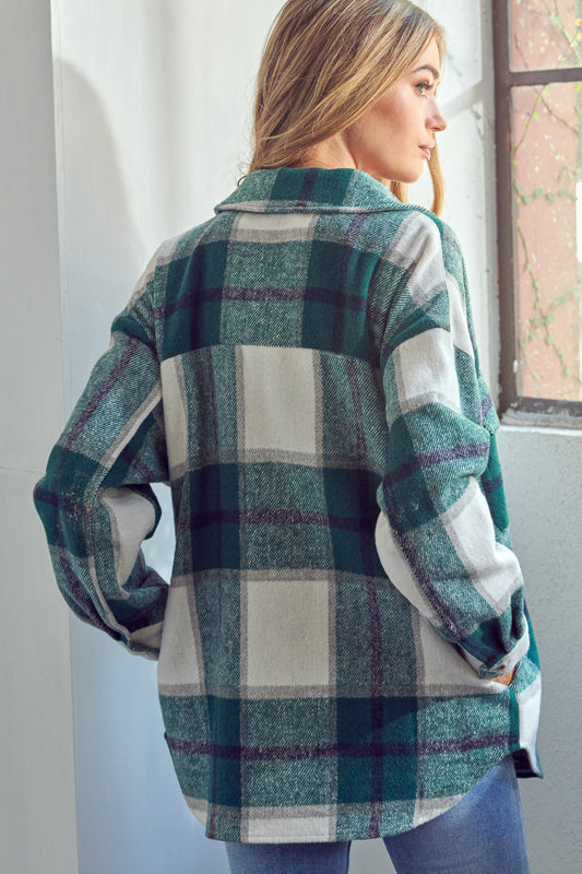 COZY PLAID PATTERN BUTTON DOWN SHACKET