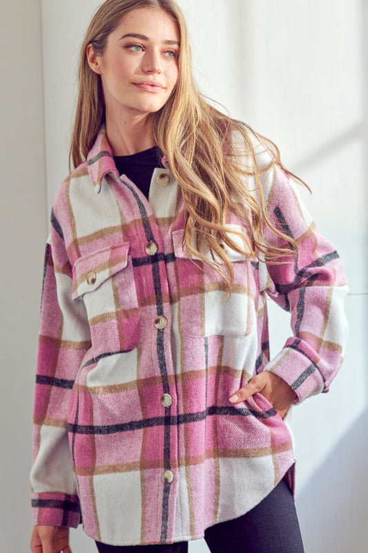 COZY PLAID PATTERN BUTTON DOWN SHACKET