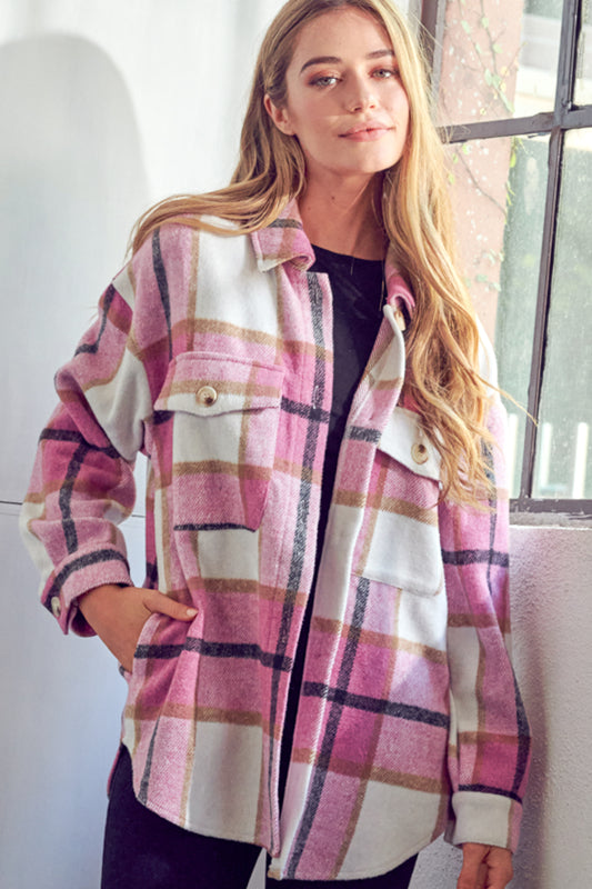 COZY PLAID PATTERN BUTTON DOWN SHACKET