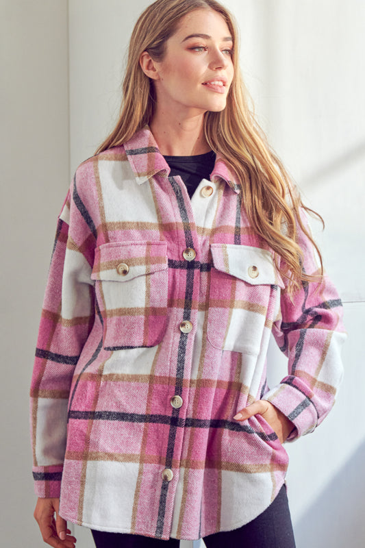 COZY PLAID PATTERN BUTTON DOWN SHACKET