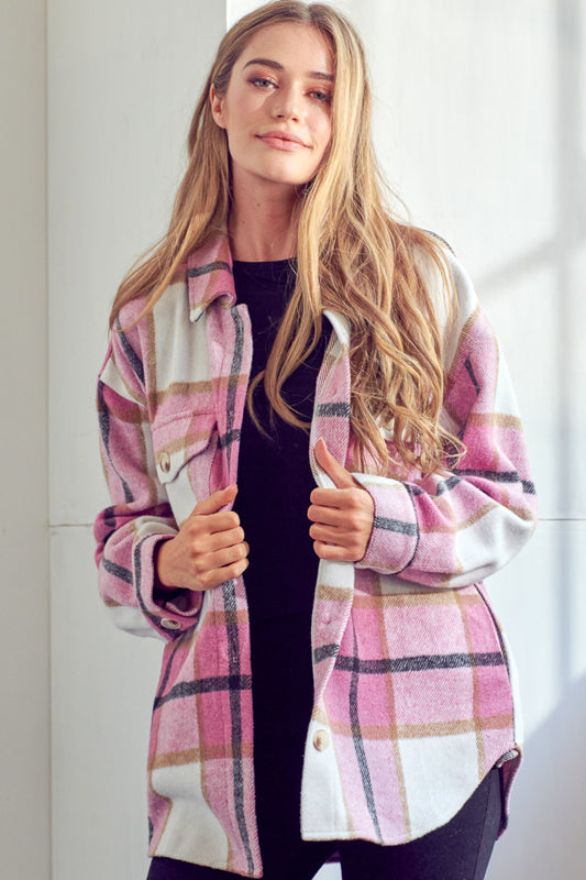 COZY PLAID PATTERN BUTTON DOWN SHACKET