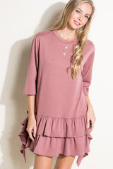 SOLID TERRY LAYERED RUFFL MINI DRESS