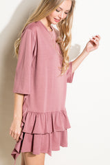 SOLID TERRY LAYERED RUFFL MINI DRESS