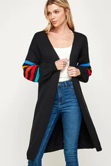 RIB KNIT MULTI COLOR STRIPE DETAIL CASUAL LONG CARDIGAN