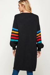 RIB KNIT MULTI COLOR STRIPE DETAIL CASUAL LONG CARDIGAN