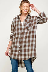 PLAID BUTTON DOWN LONG SHACKET